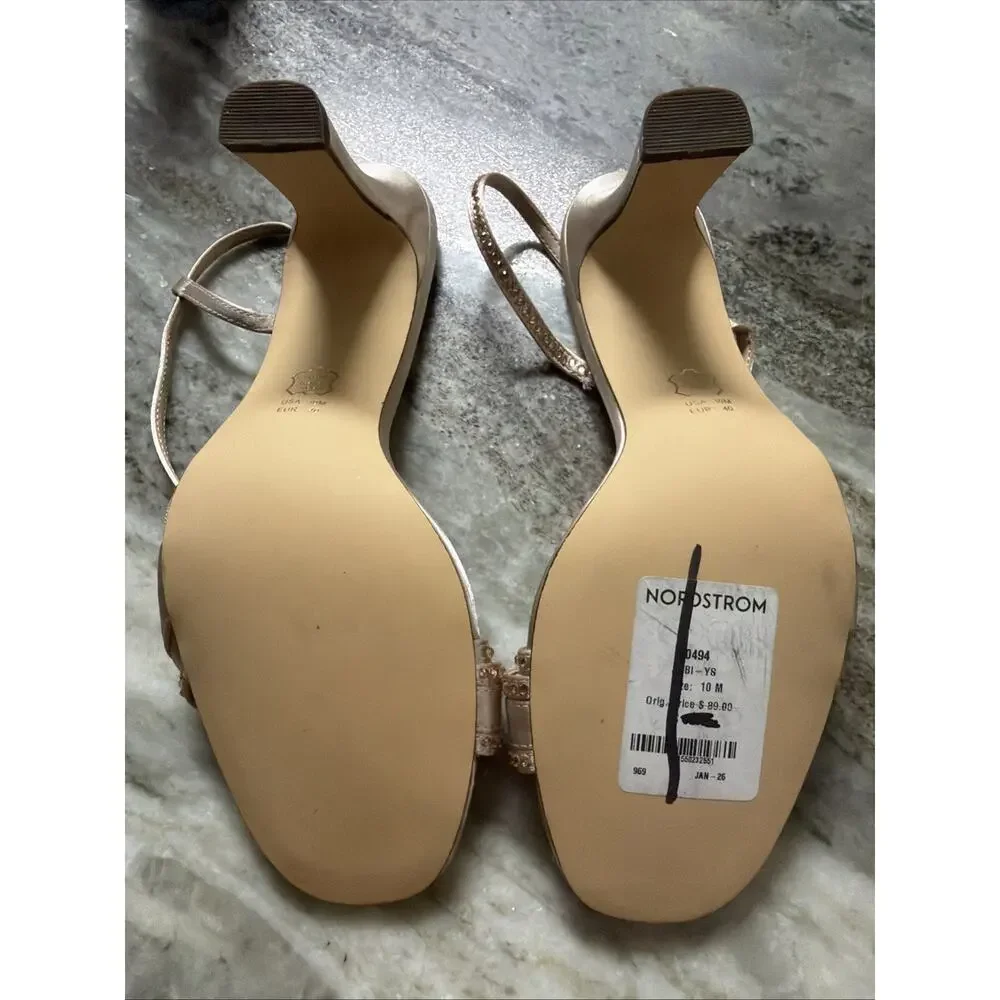 NINA ABBI PEARL ROSE SATIN MID-HEEL SANDAL SIZE 10 (SRS2)